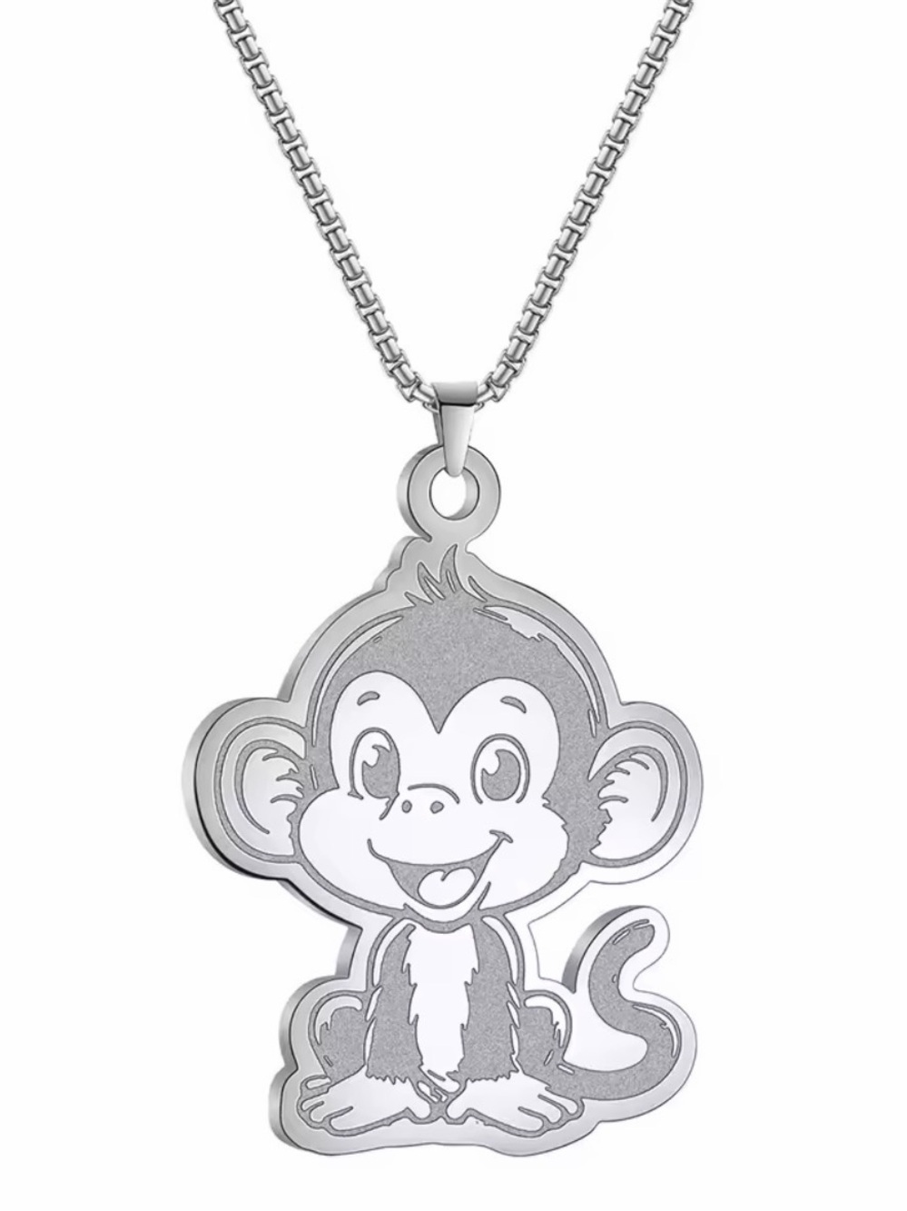 18K White Gold Monkey Pendant Necklace Chinese Zodiac Year No Fade Character - Picture 3 of 4